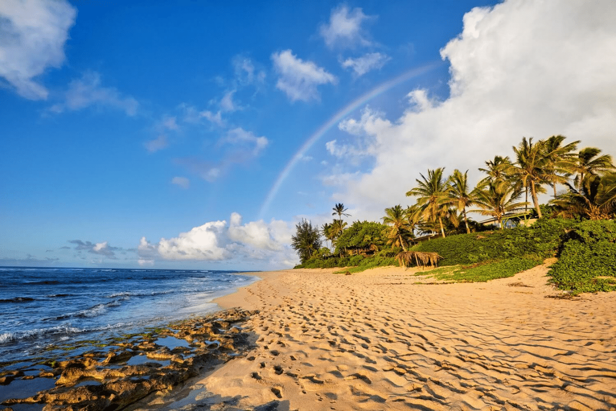 a rainbow over Lanikai Beach