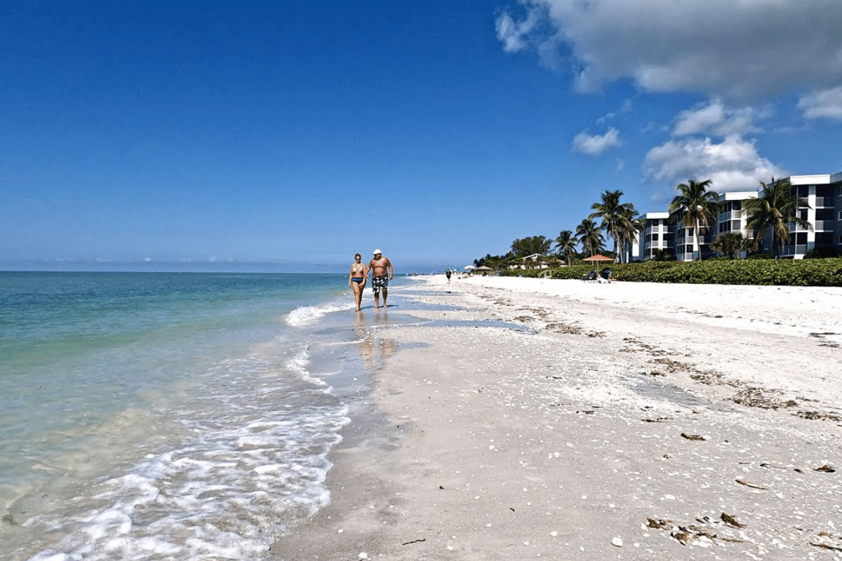 couple walking along algiers beach