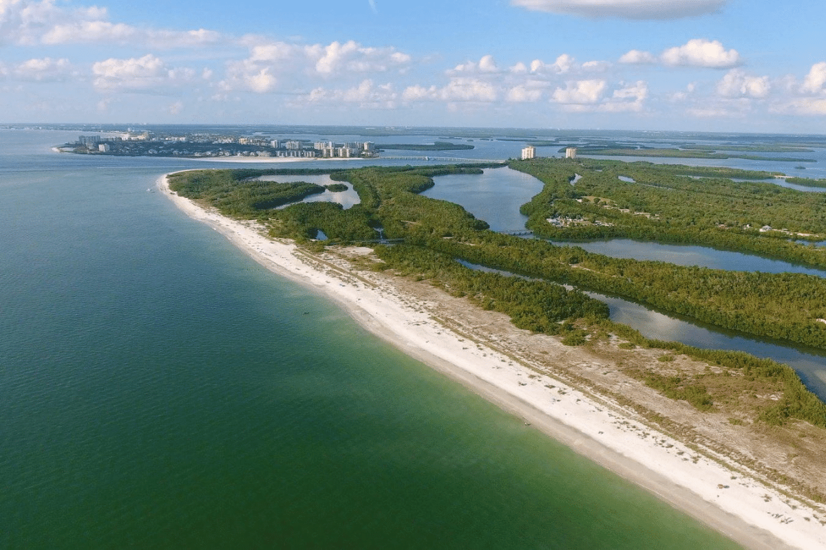 aerial shot of lovers key beach