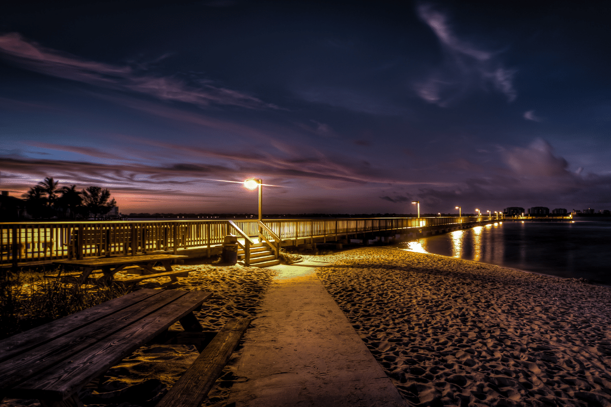 evening shot of Yacht Club Public Beach