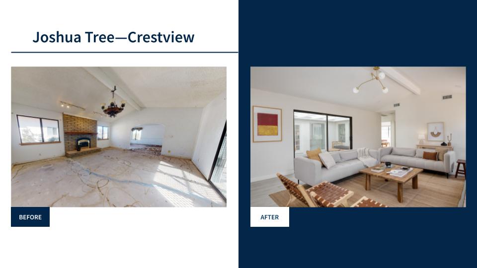 AvantStay interior design before and after image of Joshua Tree vacation rental 
